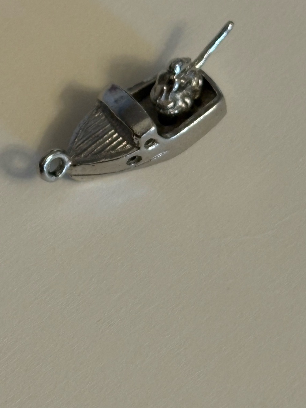 Sterling Silver Vintage mechanical Rowboat Charm Pendant